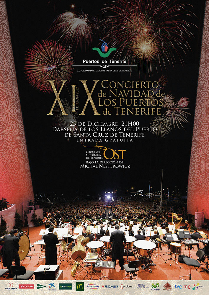 Diseño de Cartelería y Post promocionales para el Concierto de Navidad "Puertos de Tenerife" con la Sinfónica de Tenerife año 2012 Cliente: Xenox Producciones